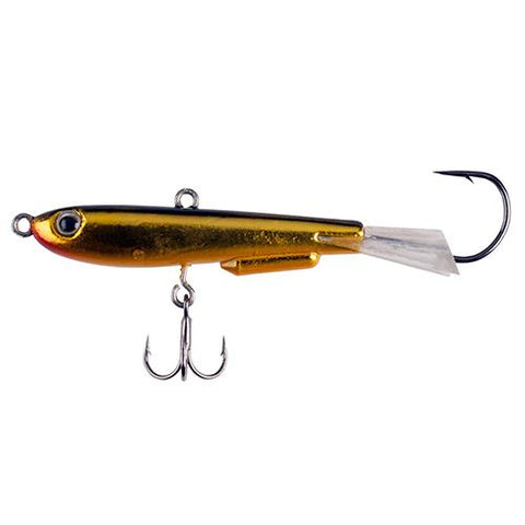 Johnny Darter Hard Bait Lure - 3-4" Length, 1-8 oz, 2 Number 10 Hooks, Black-Gold, Per 1