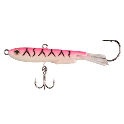 Johnny Darter Hard Bait Lure - 3-4" Length, 1-8 oz, 2 Number 10 Hooks, Pink Glow Tiger, Per 1