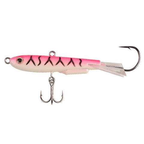 Johnny Darter Hard Bait Lure - 1 3-16" Length, 3-8 oz, 2 Number 10 Hooks, Pink Glow Tiger, Per 1