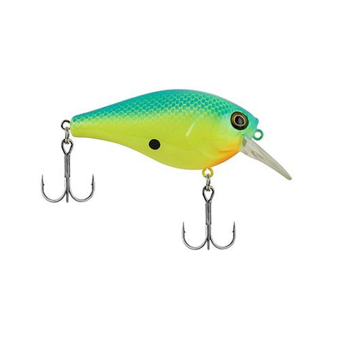 SquareBull Hard Bait Lure - 2" Length, 1-4 oz, 2'-5' Depth, 2 Hooks, Blue Chartreuse, Per 1