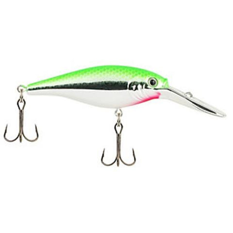 Flicker Shad Hard Bait Lure - 2" Length, 3-16 oz Weight, 9'-11' Depth, 2 Hooks, Lime Chrome, Per 1