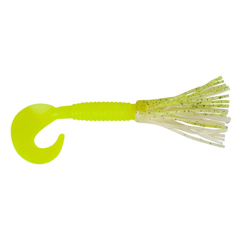 Bearded Single Tail Grub Soft Bait - 3 1-2" Length, Chartreuse Shad-Milky Chartreuse, Per 6