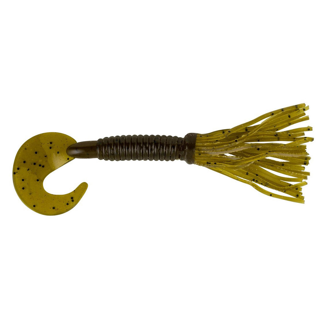 Bearded Single Tail Grub Soft Bait - 3 1-2" Length, Green Pumpkin, Per 6