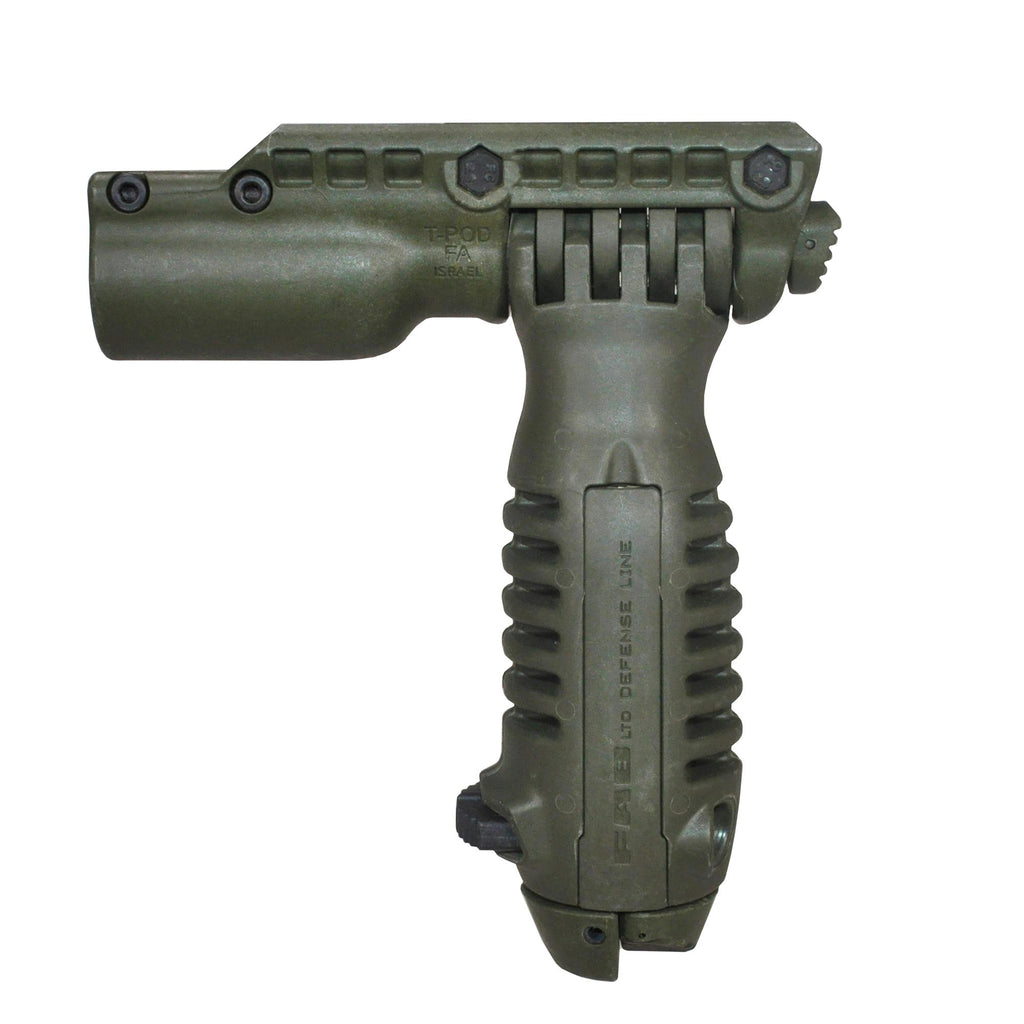 Tactical Foregrip with Integrated Adjustable Bipod - and 1" Flashlight Adapter, Olive Drab Green