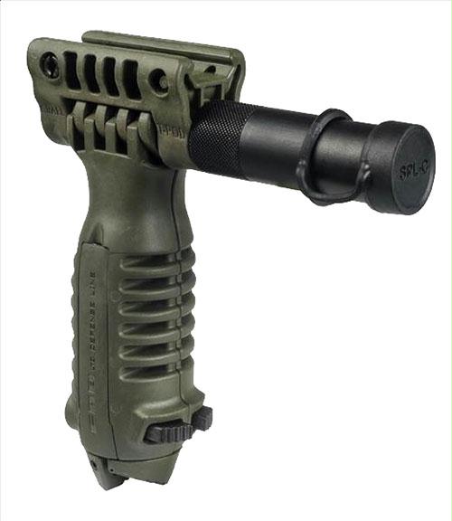 Tactical Foregrip with Integrated Adjustable Bipod and Incorporated Flashlight - Olive Drab Green