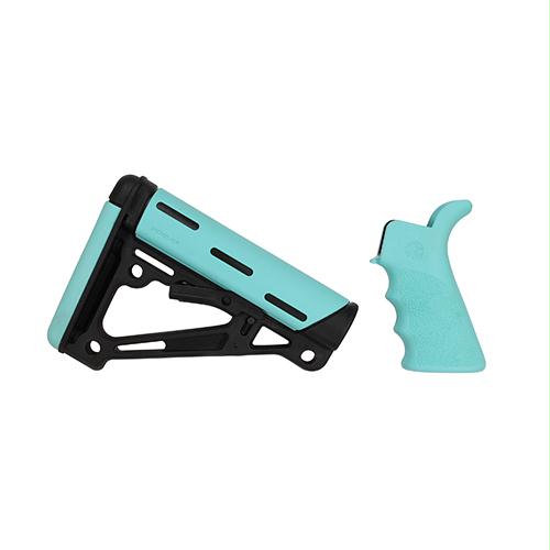 AR-15-M-16 OverMolded Collapsible Buttstock - Finger Groove Beavertail Grip, Mil-Spec Buffer Tube, Aqua