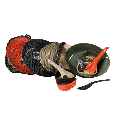 Wildo Eat and Drink Campware Set - 4 Person Set, Hunting-Fishing Colors