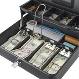 Cash Box with Key Lock - 12" Standard Register Style, Black