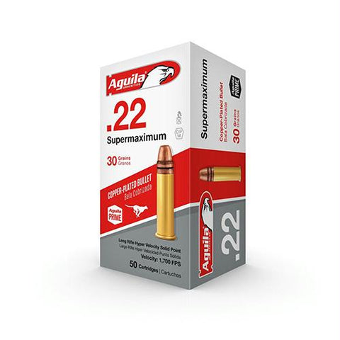 .22 Long Rifle (LR) - Super Maximum Ammunition, 30 Grains, Plated Lead Round Nose, Per 50