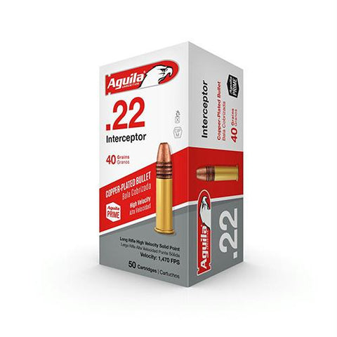 .22 Long Rifle (LR) - Interceptor Ammunition, 40 Grains, Plated Lead Round Nose, Per 50