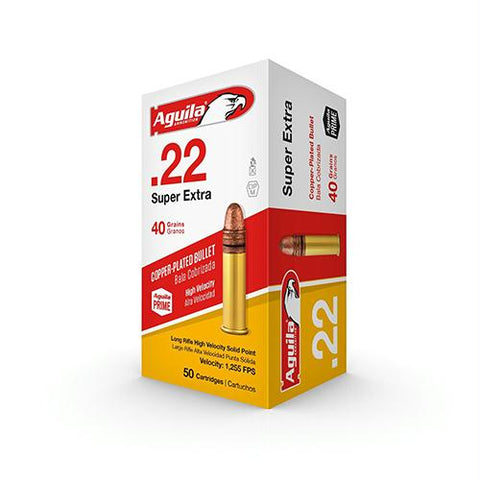 .22 Long Rifle (LR) - Super Extra High Velocity Ammunition, 40 Grains, Plated Lead Round Nosem, Per 50