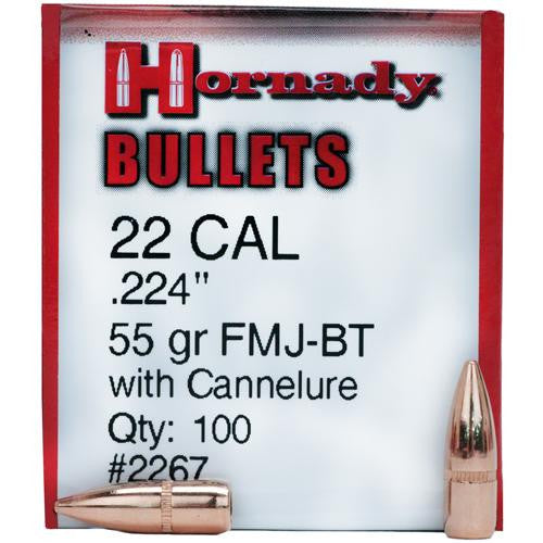 22 Caliber Bullets - (.224) 55 Gr FMJ-BT w- Cann (Per 100)