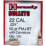 22 Caliber Bullets - (.224) 55 Gr FMJ-BT w- Cann (Per 100)