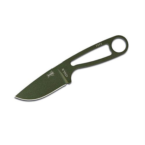 Neck Knife - Fixed 2.875" Blade, OD Green Powder Coat, Black Sheath, Clip Plate