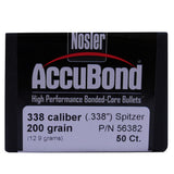 338 Caliber Bullets - AccuBond, 200 Grains, Bonded Spitzer, Per 50