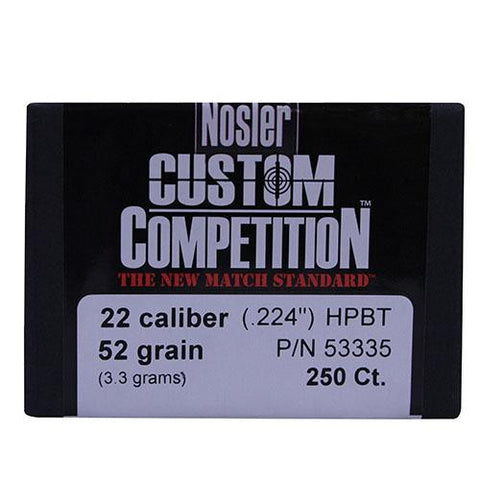 22 Caliber Bullets - Custom Competition, 52 Grains, Hollow Point Boat Tail, Per 250