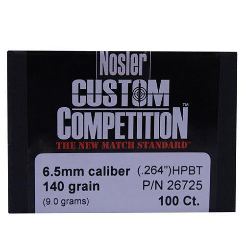 6.5mm Bullets - Custom Competition, 140 Grains, Hollow Point Boat Tail, Per 250