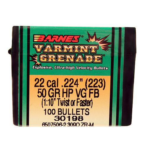 22 Caliber Bullets - Varmint Grenade, 50 Grains, Hollow Point Lead-Free, Per 100