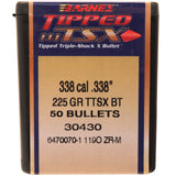 338 Caliber Bullets - Tipped Triple-Shock X, 225 Grains, Spitzer Boat Tail (SBT) Lead-Free, Per 50