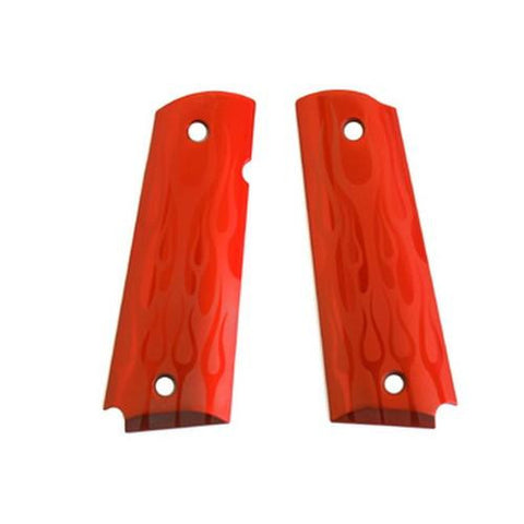 Extreme Series Grips - Flames Aluminum, Red Anodized, Government