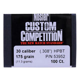 30 Caliber Bullets - Custom Competition, 175 Grains, Hollow Point Boat Tail, Per 100