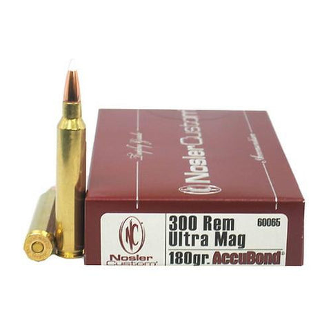 300 Remington Ultra Magnum Ammunition - Trophy Grade, 180 Grains, AccuBond, Per 20