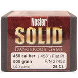 458 Caliber Bullets - Soild, 500 Grains, Flat Nose Lead-Free, Per 25