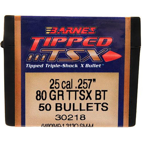 25 Caliber Bullets - Tipped Triple-Shock X, 80 Grains, Spitzer Boat Tail Lead-Free, Per 50