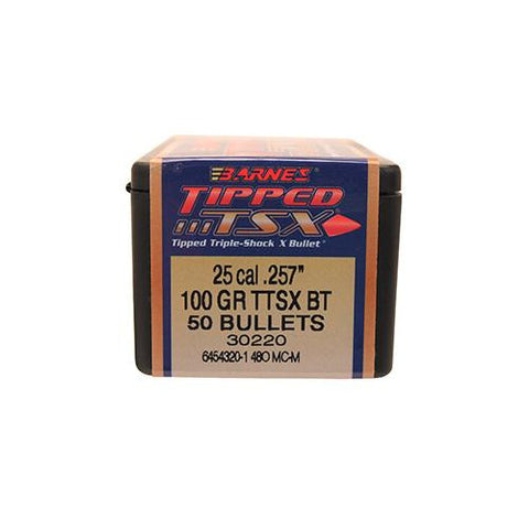 25 Caliber Bullets - Tipped Triple-Shock X, 100 Grains, Spitzer Boat Tail Lead-Free, Per 50