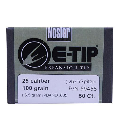 25 Caliber Bullets - E-Tip, 100 Grains, Spitzer Boat Tail Lead Free, Per 50