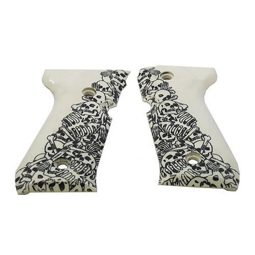 Beretta 92 Polymer Grip Panels - Engraved Ivy, Boneyard