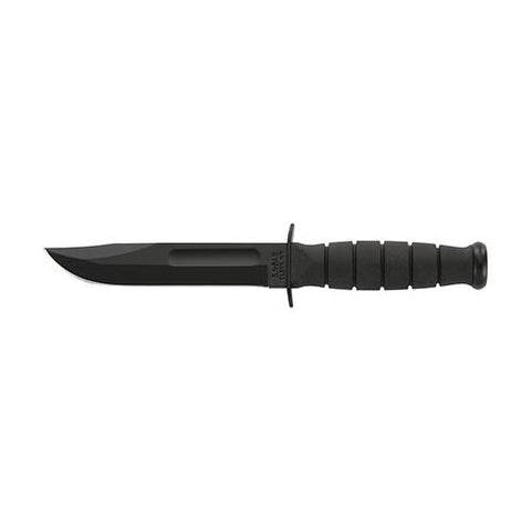 Short Fighting-Utility Knife, Black - 5" Fixed Straight Edge w-Leather Sheath (Clam Pack)