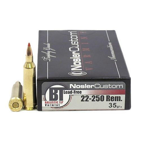 22-250 Remington Ammunition - Trophy Grade, 35 Grains, Ballistic Tip Lead-Free Varmint, Per 20