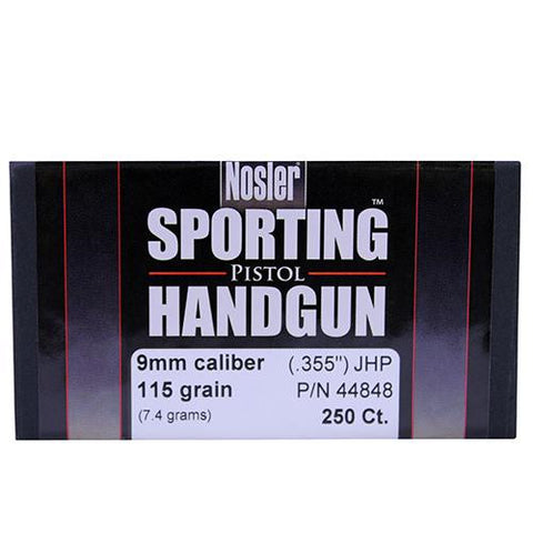 9mm Bullets - Sporting Handgun, 115 Grains, Jacketed Hollow Point, Per 250