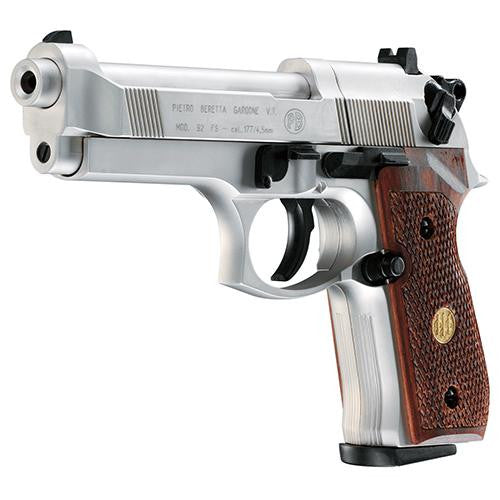 Beretta Pistol - M92FS, Nickle Finish-Wood Grips .177 Pellet