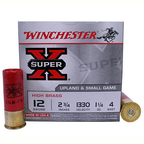 12 Gauge - Super X High Brass, 2 3-4", 1 1-4 oz, #4 Lead Shot, Per 25