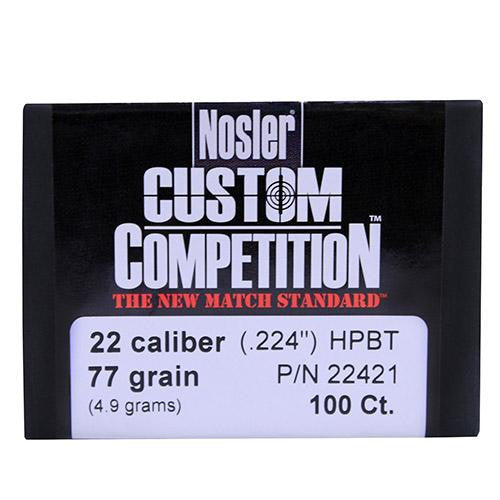 22 Caliber Bullets - Custom Competition, 77 Grains, Hollow Point Boat Tail, Per 100