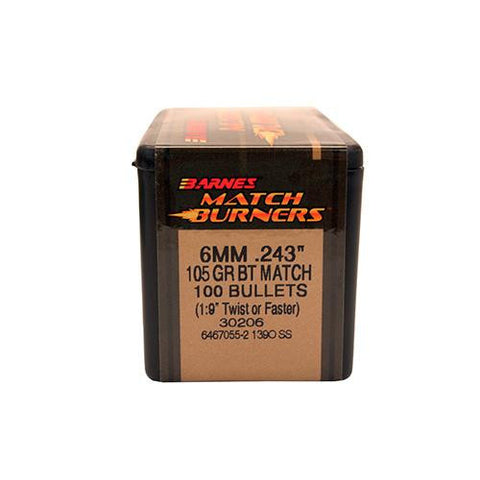 243 Caliber-6mm Bullets - Match Burner, 105 Grains, Boat Tail, Per 100