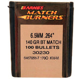 264 Caliber-6.5mm Bullets - Match Burner, 140 Grains, Boat Tail, Per 100