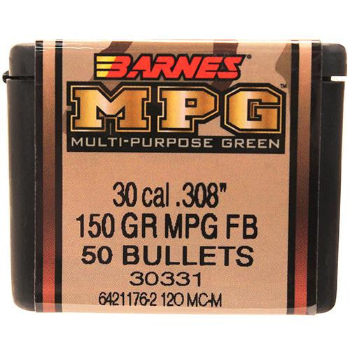 30 Caliber Bullets - Multi-Purpose Green (MPG), 150 Grains, Hollow Point Flat Base Lead-Free, Per 50