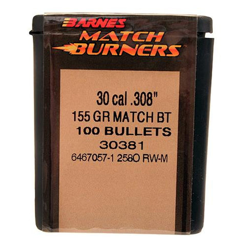 30 Caliber Bullets - Match Burner, 155 Grains, Boat Tail Palma, Per 100