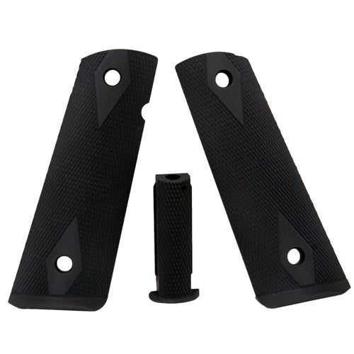 Colt, 1911 Government Magrip Kit - Aluminum Checkered, Flat Mainspring Matte Black Anodized