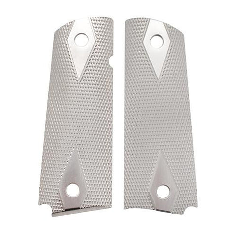 1911 Government-Commander 3-16" Thin Grips - Aluminum Checkered Brushed Gloss Clear Anodized