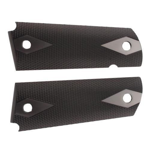 1911 Government-Commander 3-16" Thin Grips - Aluminum Checkered Brushed Gloss Black Anodized