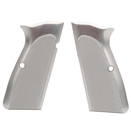 Browning Hi Power Grips - Checkered Aluminum Brushed Gloss Clear Anodized