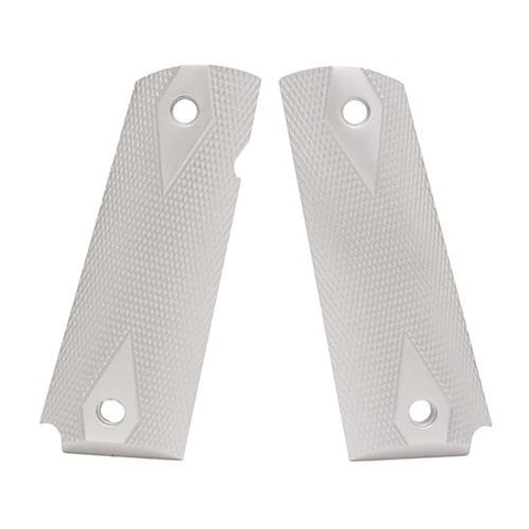 Colt & 1911 Government Grips - Checkered Aluminum Brushed Gloss Clear Anodized