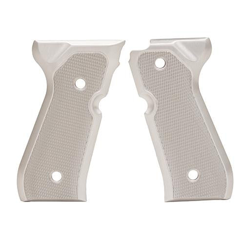 Beretta 92 Grips - Checkered Aluminum Brushed Gloss Clear Anodized