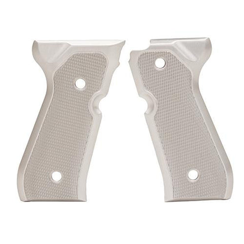 Beretta 92 Grips - Checkered Aluminum Brushed Gloss Clear Anodized