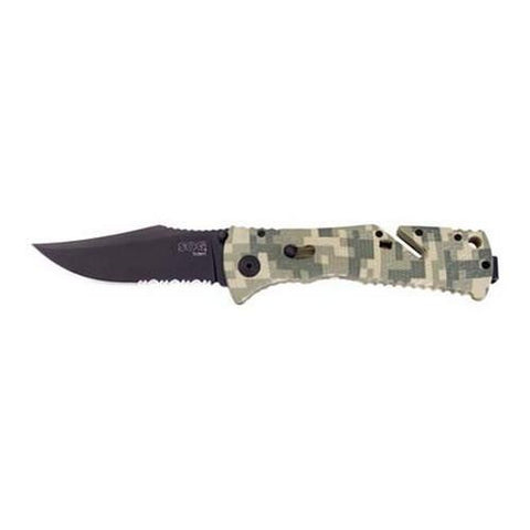 Trident - Partially Serrated, Black TiNi, Digital Camo